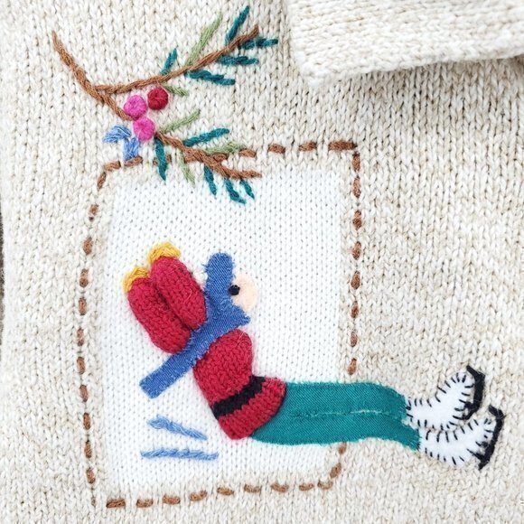 VTG Embroidered Ice Skating Polo Neck Button Cardigan Sweater PL Cotton/… - Picture 15 of 16